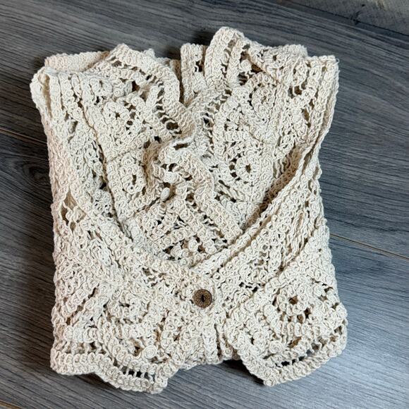 Crocheted Sleeveless Top Size S Cottagecore Beachy Bohemian Coconut Girl Retro - Picture 11 of 16